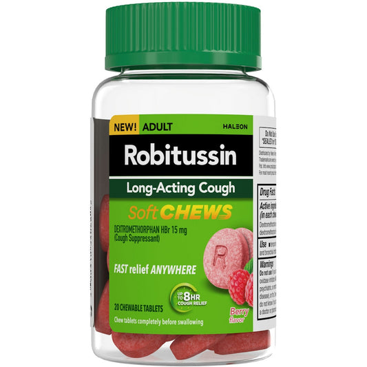 Robitussin® Soft Chews 15 mg Long Acting Cough Berry Chewable Tablet, 20 EA