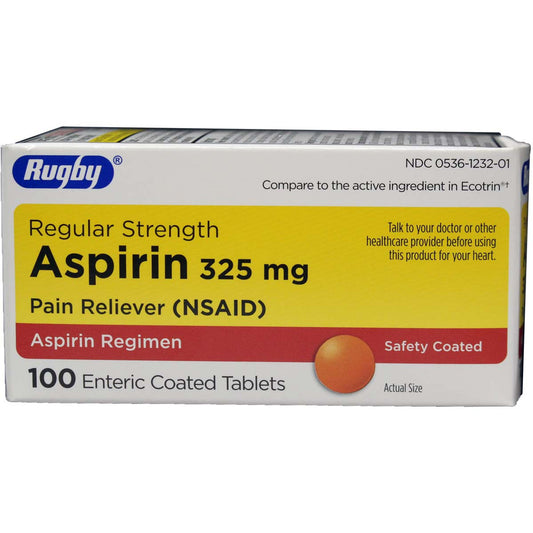 Rugby Aspirin 325 mg Tablet, 100 EA