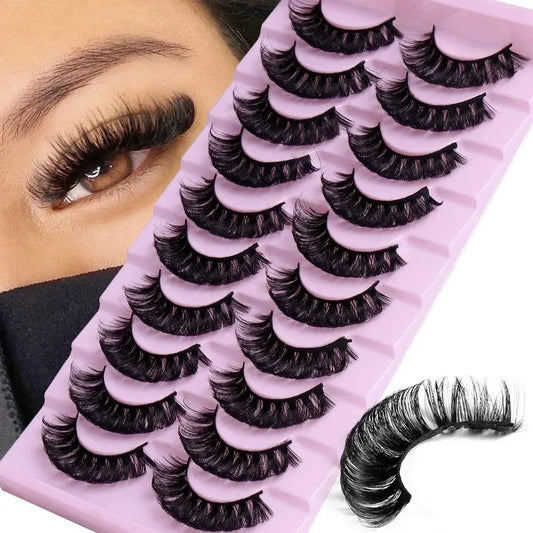 10 Pairs D Curl False Eyelashes Russian Volume Strip Lashes Fluffy Thick Wispy Fake Eyelashes for Party Stage Makeup