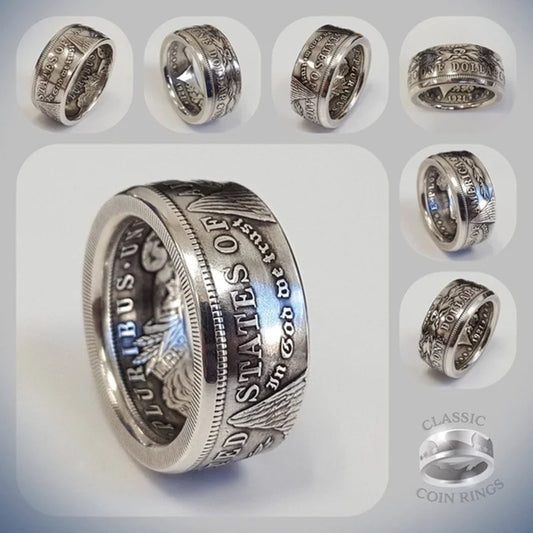 S925 Sterling Silver Ring | Thai Silver Vintage National Emblem Motto Ring for Men