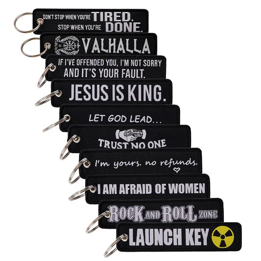 Rock and Roll Key Fob | Black Embroidery Key Tag for Bags and Gifts