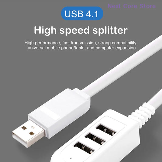 1.2M USB Cable Extension Hub | 3-Port Multi-Charging Splitter