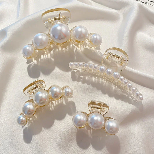 1/4pcs White Pearl Hair Clip Claw for Woman Korean Elegant Shark Clip Fashion Girl's Ponytail Clip Hair Accessories