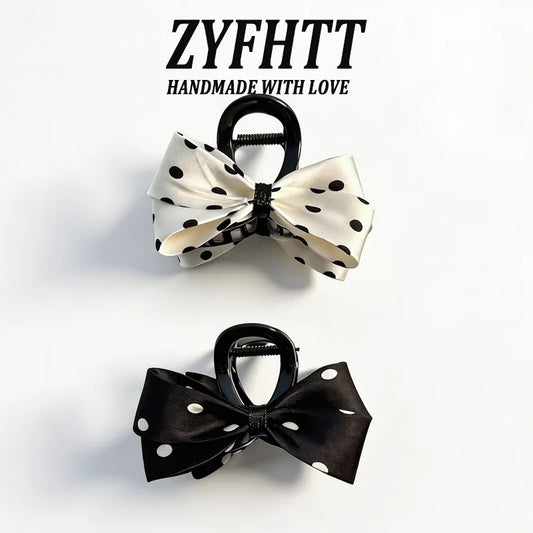 1/2pcs ZYFHTT Classic Black White Polka Dot Bow Hair Clip Claw for Women Elegant Shark Clip Fashion Girl Ponytail Hair Clamp
