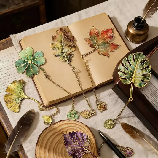 1 Pcs Vintage Leaf Bookmark With Metal Pendant Reading Accessory Gift for Book Lovers Student Teacher Writer