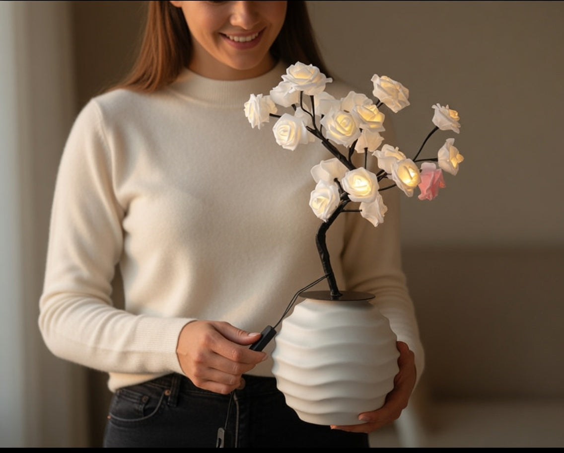 LED Rose Tree Lamp with Warm Glow Branches