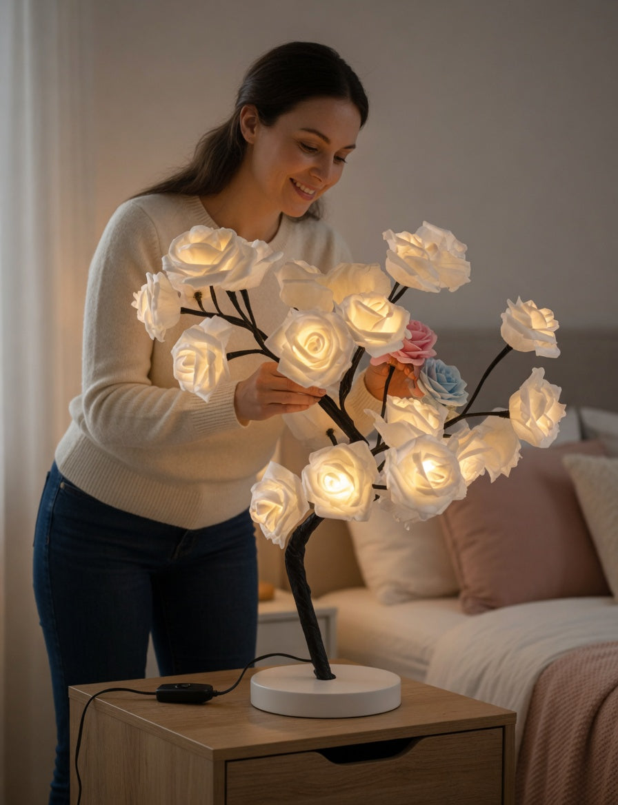 LED Rose Tree Lamp with Warm Glow Branches