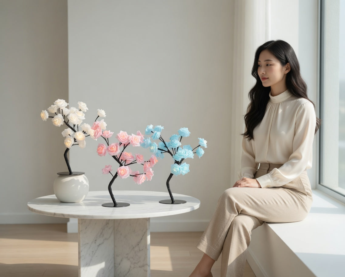 LED Rose Tree Lamp with Warm Glow Branches